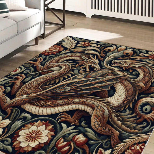 Dragon Rug, Medieval Rug, Fantasy Rug, Floral Rug, Area Rug, Decorative Rug, Living Room Rug, Bedroom Rug, Teenager Room Rug, Gothic Dragon