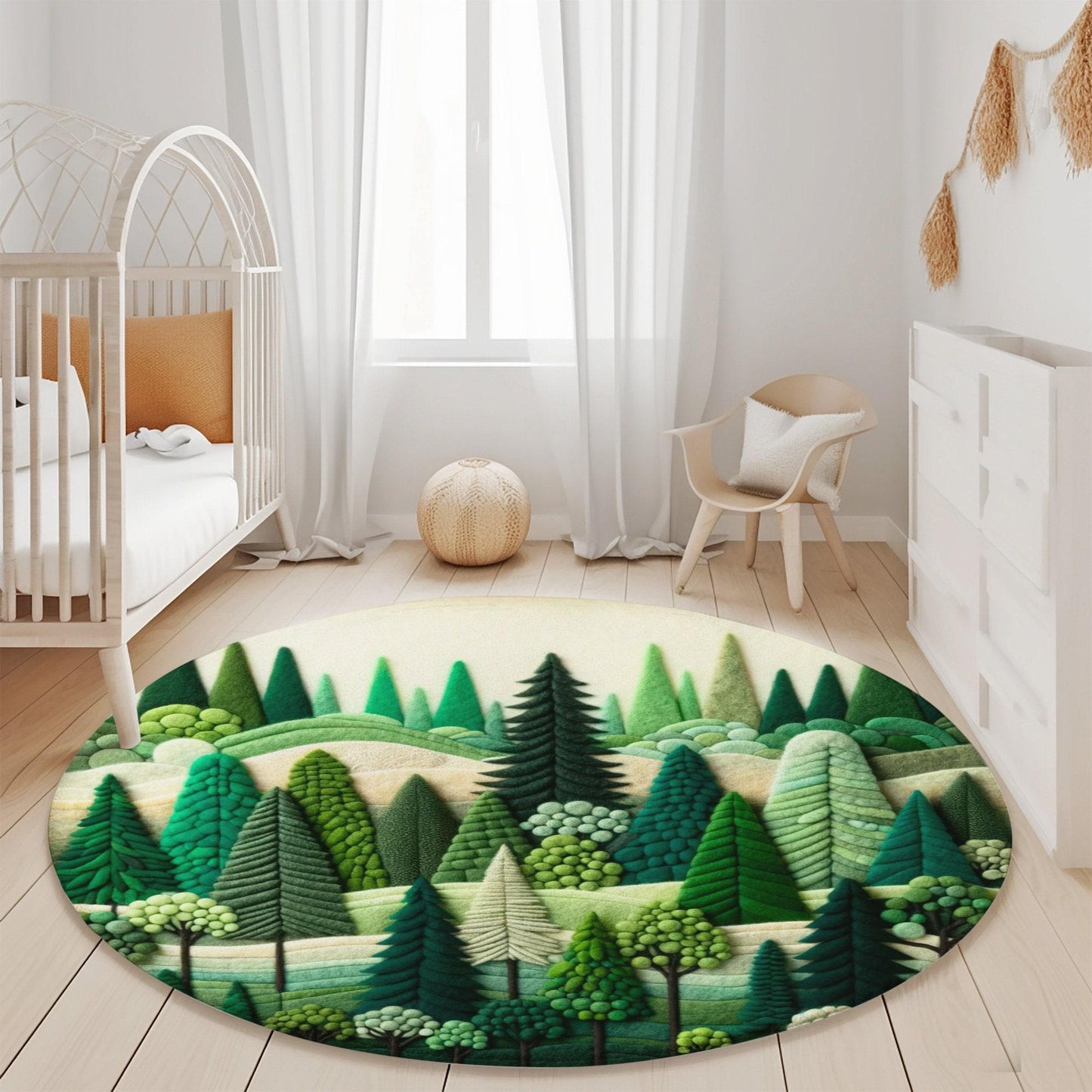 Woodland Adventure Round Rug for Kids, Forest Friends Play Rug, Soft and Cuddly Woodland Friends Rug for Your Little Adventurer, Landscape