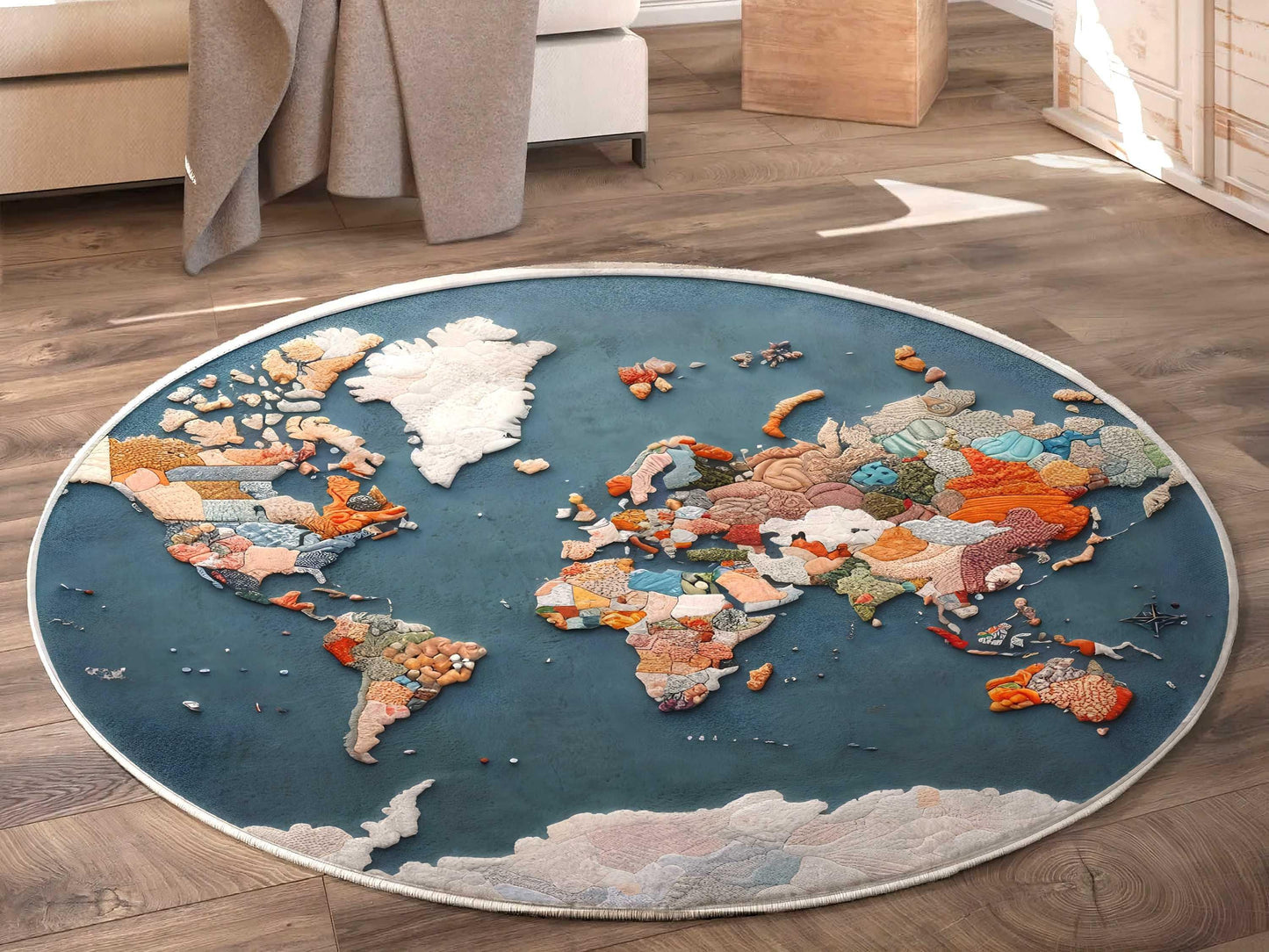 World Map Round Rug, Kids Room Rug, Playroom Rug, Nursery Rug, Bedroom Rug, Educational Rug, World Map Decor, Circle Rug, Area Rug