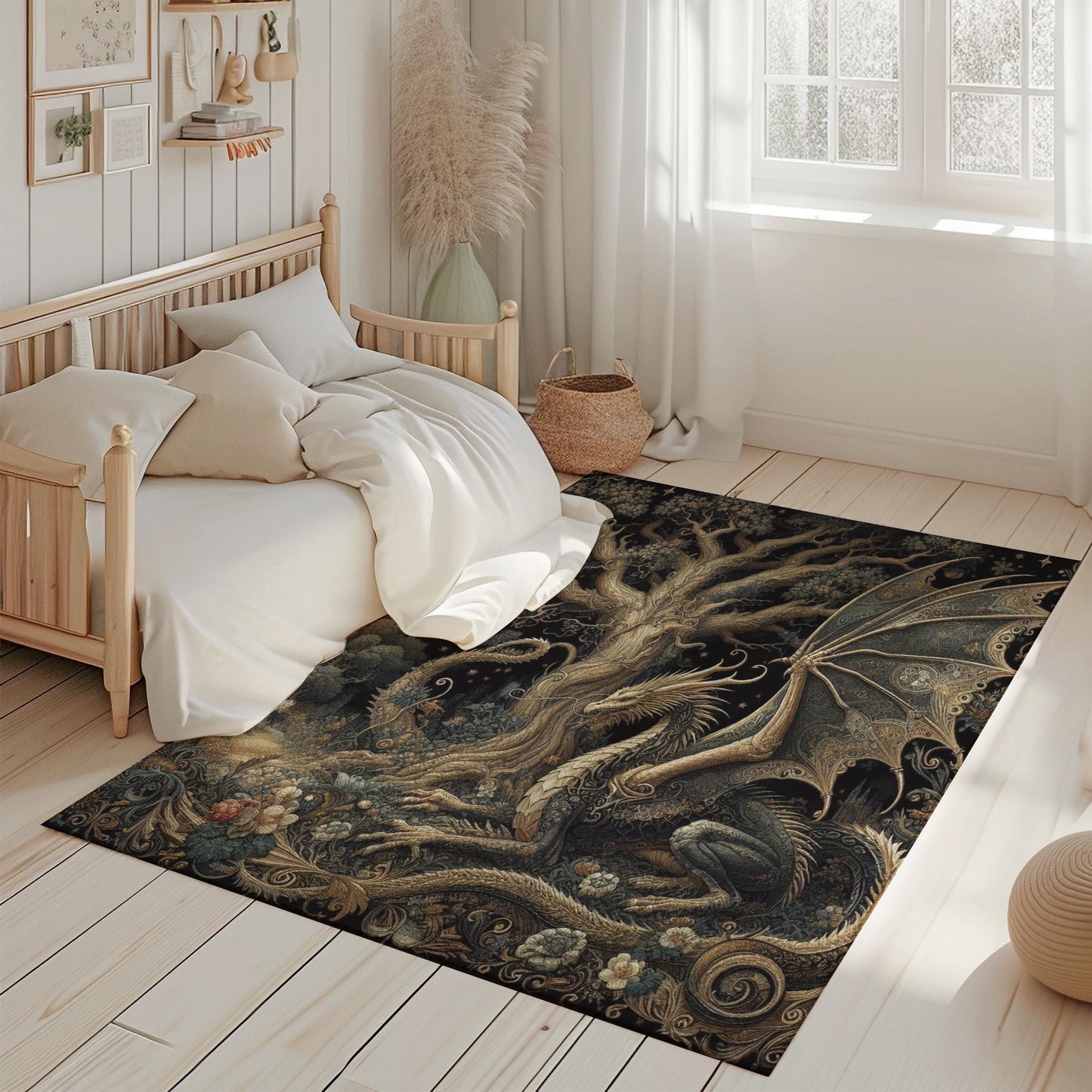 Dragon Rug, Fantasy Rug, Mythical Creature Rug, Area Rug,Tree of Life Rug,Dark Academia Rug,Gothic Book,Fairycore Bedroom Rug,Magical Dragon