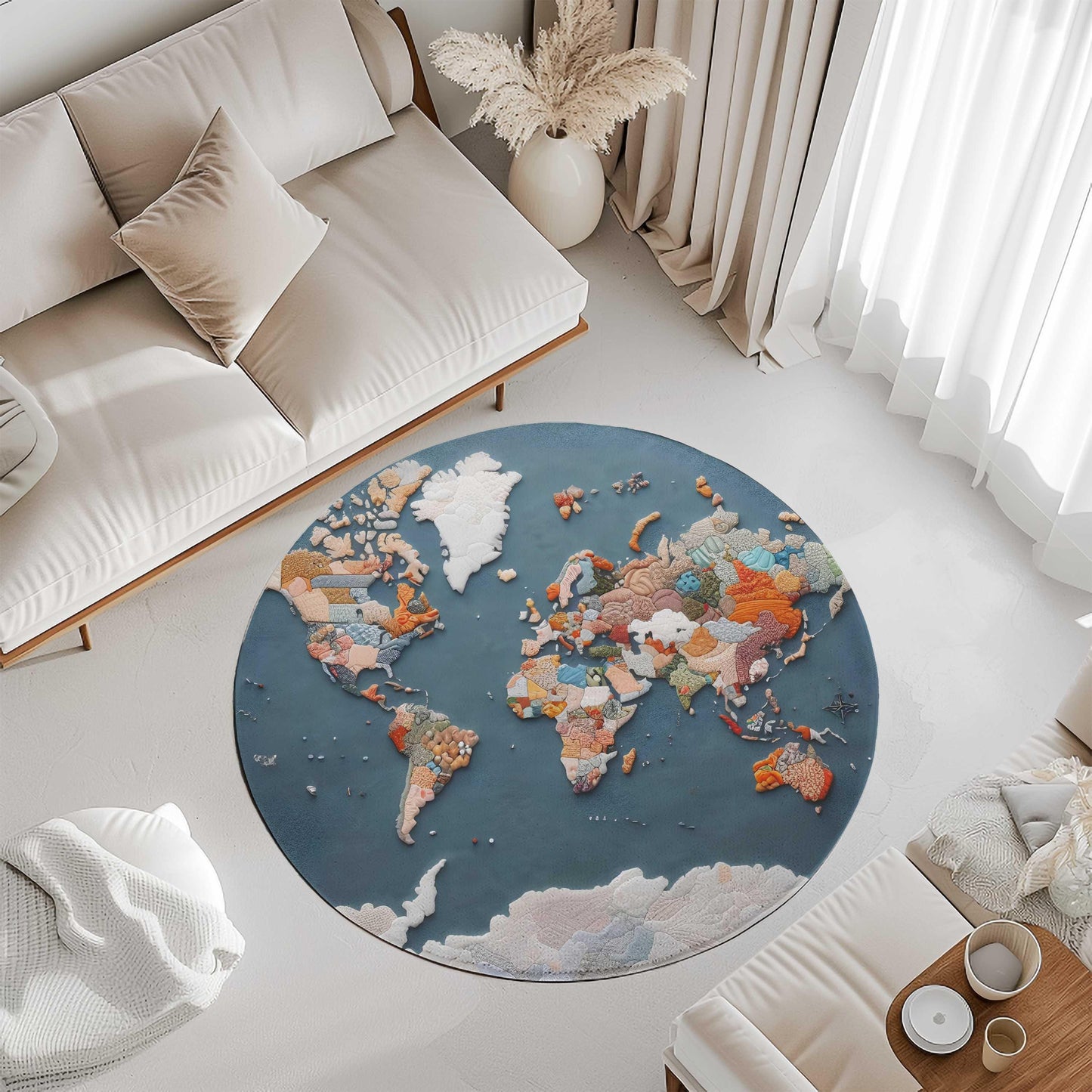 World Map Round Rug, Kids Room Rug, Playroom Rug, Nursery Rug, Bedroom Rug, Educational Rug, World Map Decor, Circle Rug, Area Rug