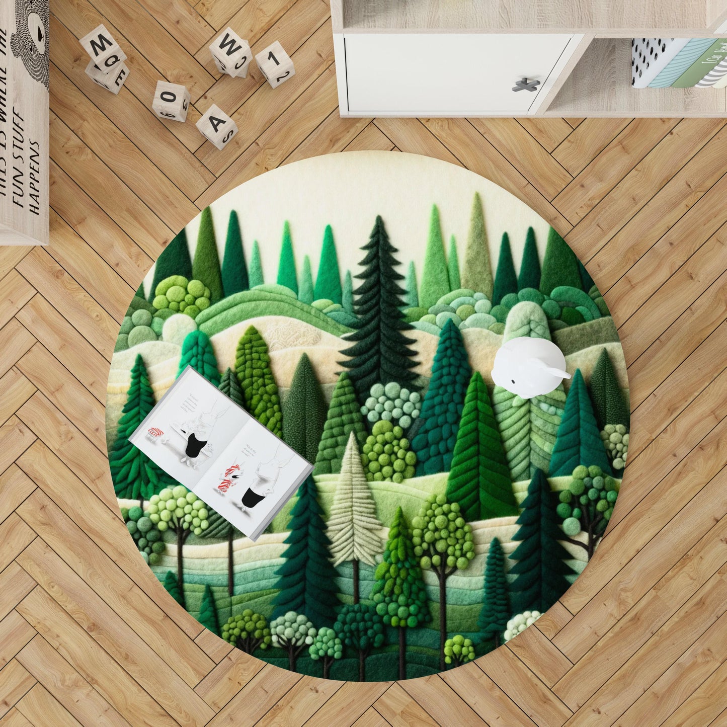 Woodland Adventure Round Rug for Kids, Forest Friends Play Rug, Soft and Cuddly Woodland Friends Rug for Your Little Adventurer, Landscape