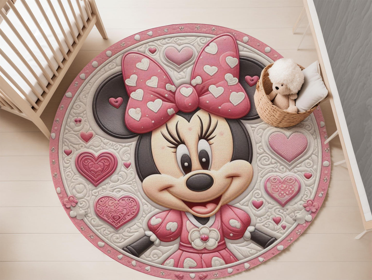 Disney Minnie Mouse Nursery Rug, Soft Pink Minnie Mouse Rug, Baby Room Decor, Playroom Area Rug for Girls, Disney-Inspired Room Carpet