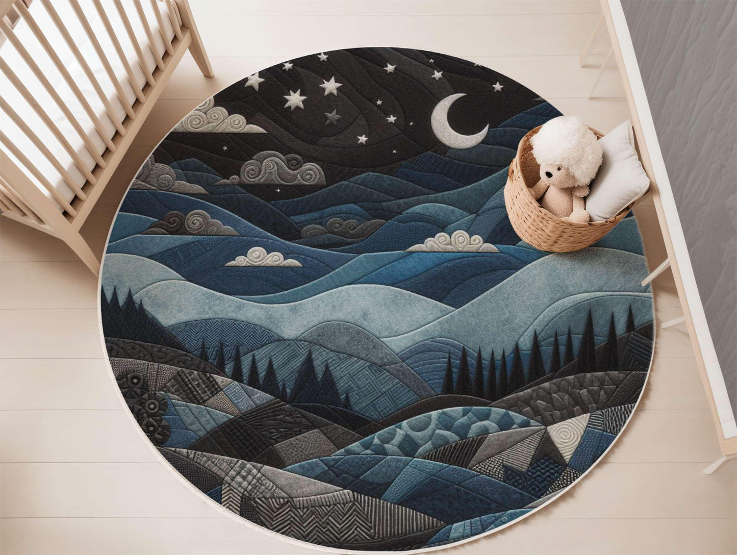 Night Sky Rug, Landscape Rug, Gothic Woodland Rug, Black Rug with Enchanting Forest Design, Dark and Elegant Home Decor, Living Room Rug