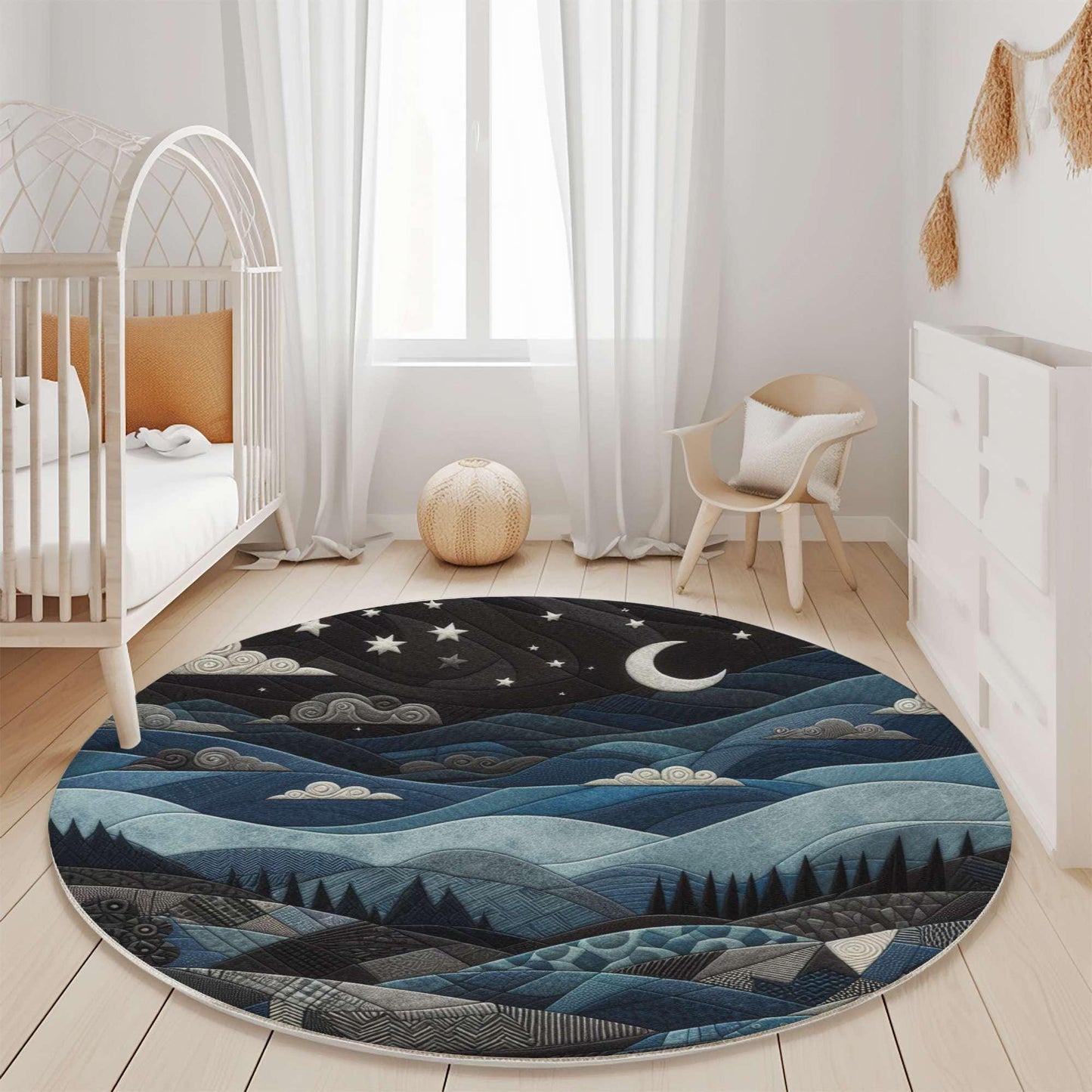 Night Sky Rug, Landscape Rug, Gothic Woodland Rug, Black Rug with Enchanting Forest Design, Dark and Elegant Home Decor, Living Room Rug