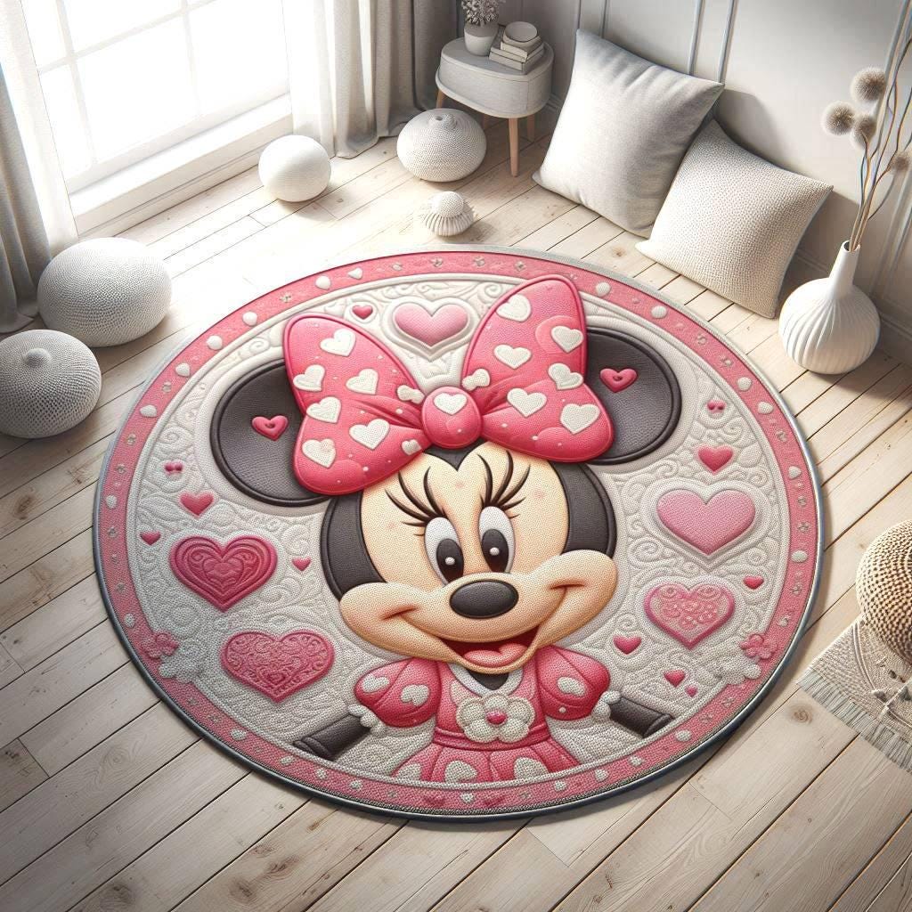 Disney Minnie Mouse Nursery Rug, Soft Pink Minnie Mouse Rug, Baby Room Decor, Playroom Area Rug for Girls, Disney-Inspired Room Carpet