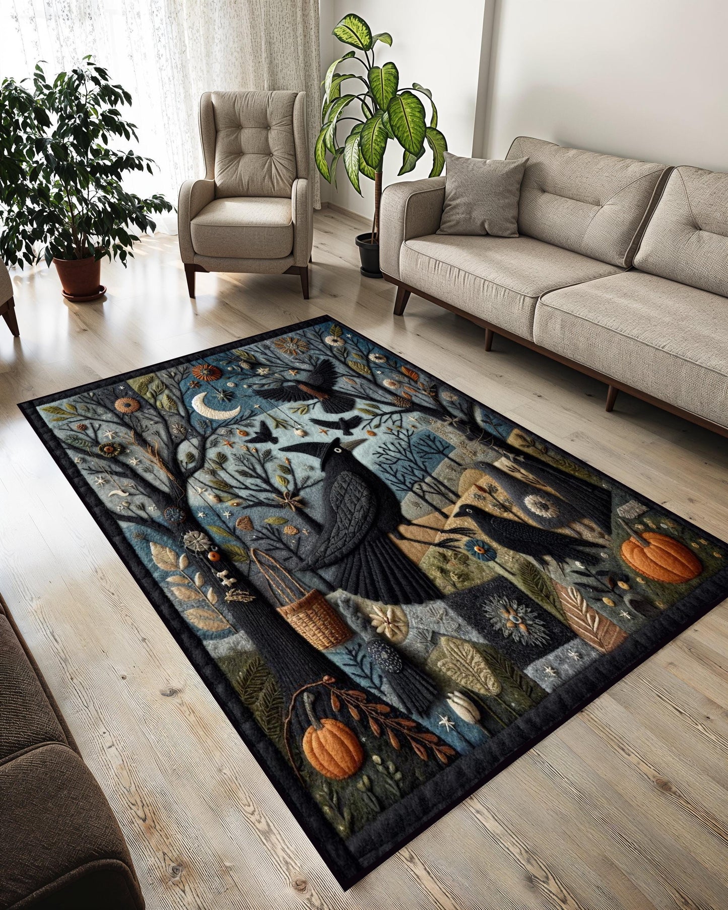 Gothic Crows Rug, Dark Academia Area Rug, Halloween Rug, Dark Academia Decor, Spooky Halloween Rug, Crow Rug, Living Room Rug,Youth Room Rug