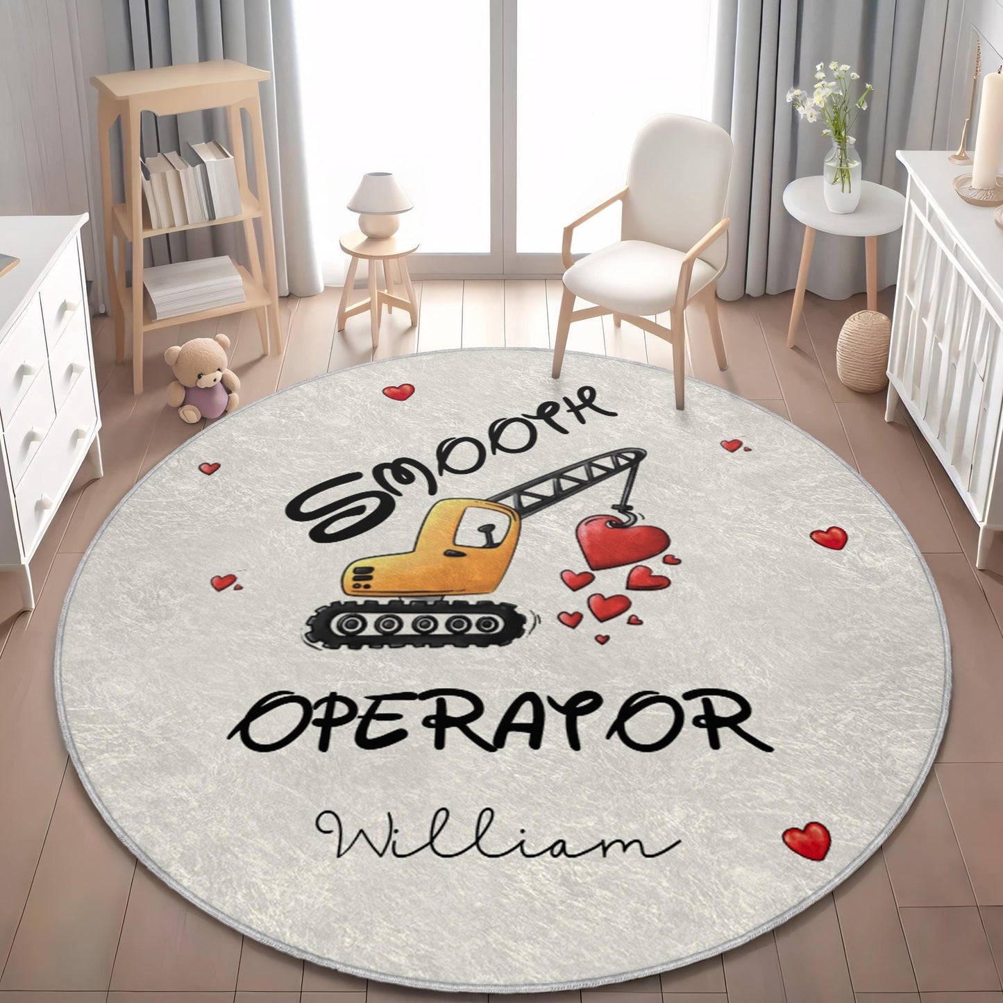 Custom Smooth Operator Rug, Personalized Construction Rug, Valentine's Day Rug, Playroom Decor, Nursery Rug, Round Rug for Boys,Gift for Boy