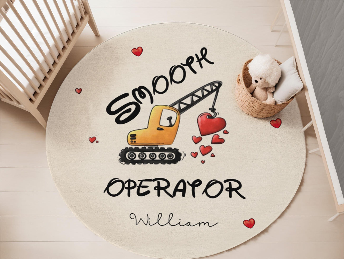 Custom Smooth Operator Rug, Personalized Construction Rug, Valentine's Day Rug, Playroom Decor, Nursery Rug, Round Rug for Boys,Gift for Boy