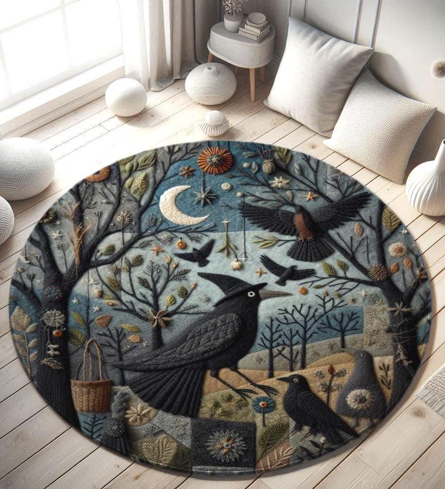 Gothic Crows Rug, Dark Academia Area Rug, Halloween Rug, Dark Academia Decor, Spooky Halloween Rug, Crow Rug, Living Room Rug,Youth Room Rug