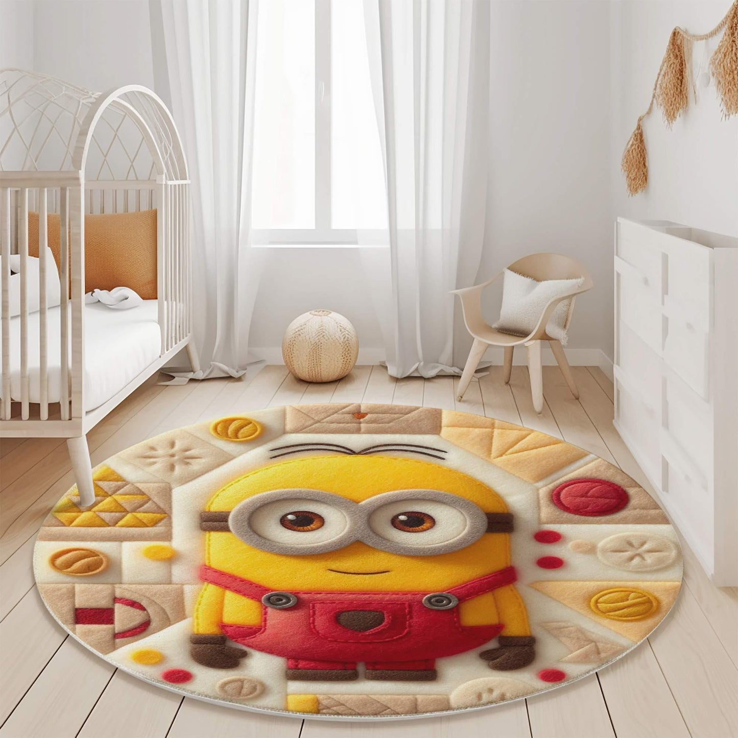 Cartoon Character Round Nursery Rug - Playful Minion Nursery Rug - Kids Playroom Mat - Cute Cartoon Rug - Baby Rug - Minions Rug - Funny Rug