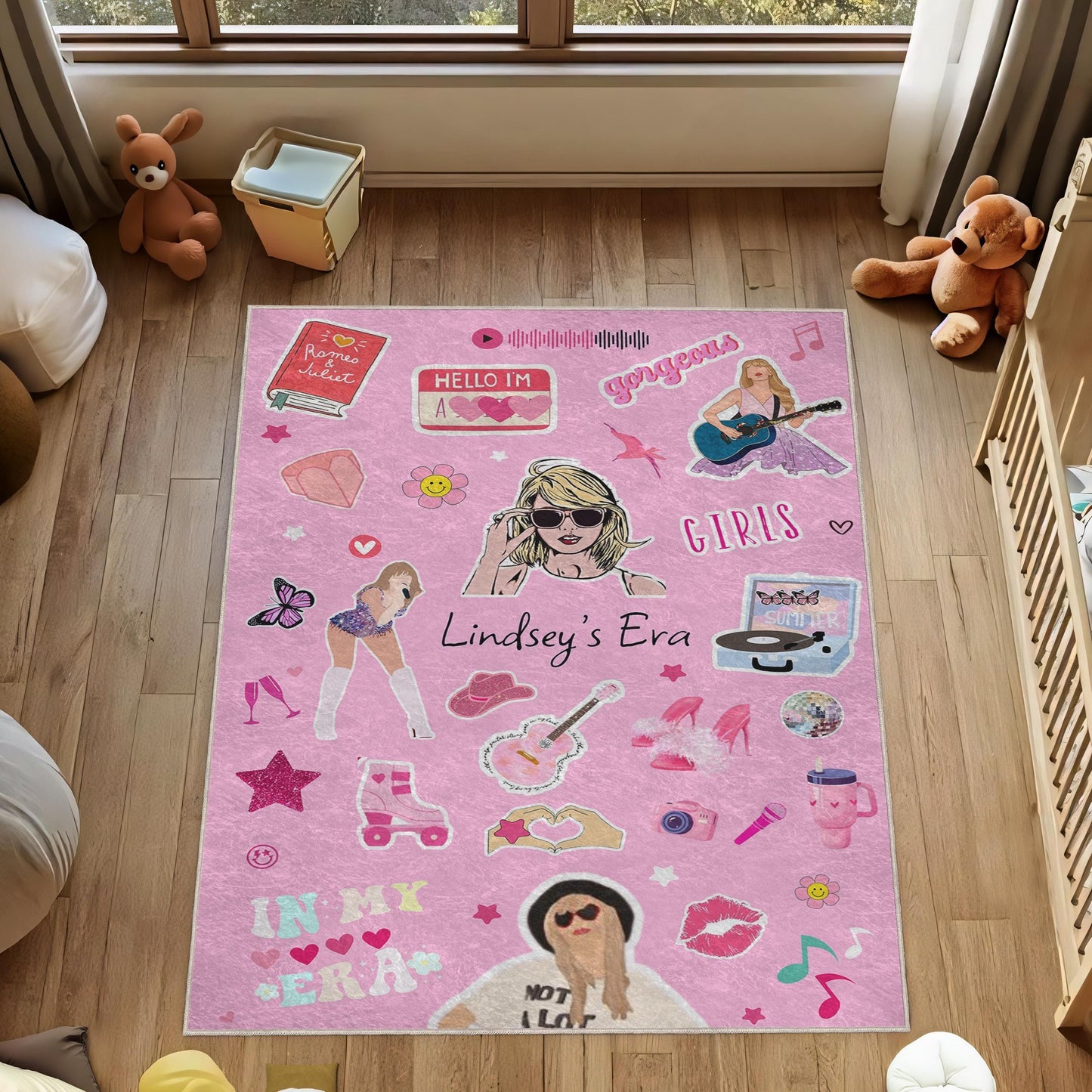 Personalized Era Rug, Pink Version Rug, Girls Room Decor, Music Concert Rug, Girls Room Rug, Gift For Her, Birthday Gift, Swifty TS gift,