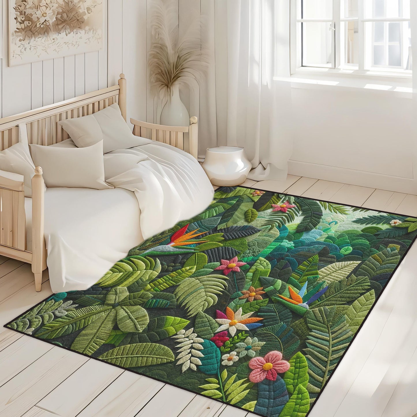 Monstera Rug - Tropical Area Rug, Green Exotic Vibes Carpet, Palm Leaf Design Mat - Child's Paradise Rug, Kids Room Rug, Living Room Rug