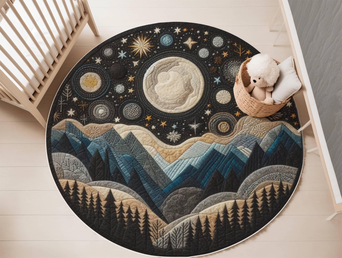 Celestial Nursery Room Rug, Abstract Night Sky Living Room Rug, Cozy Nature-Inspired Decor, Housewarming Gift, Celestial Nature Rug