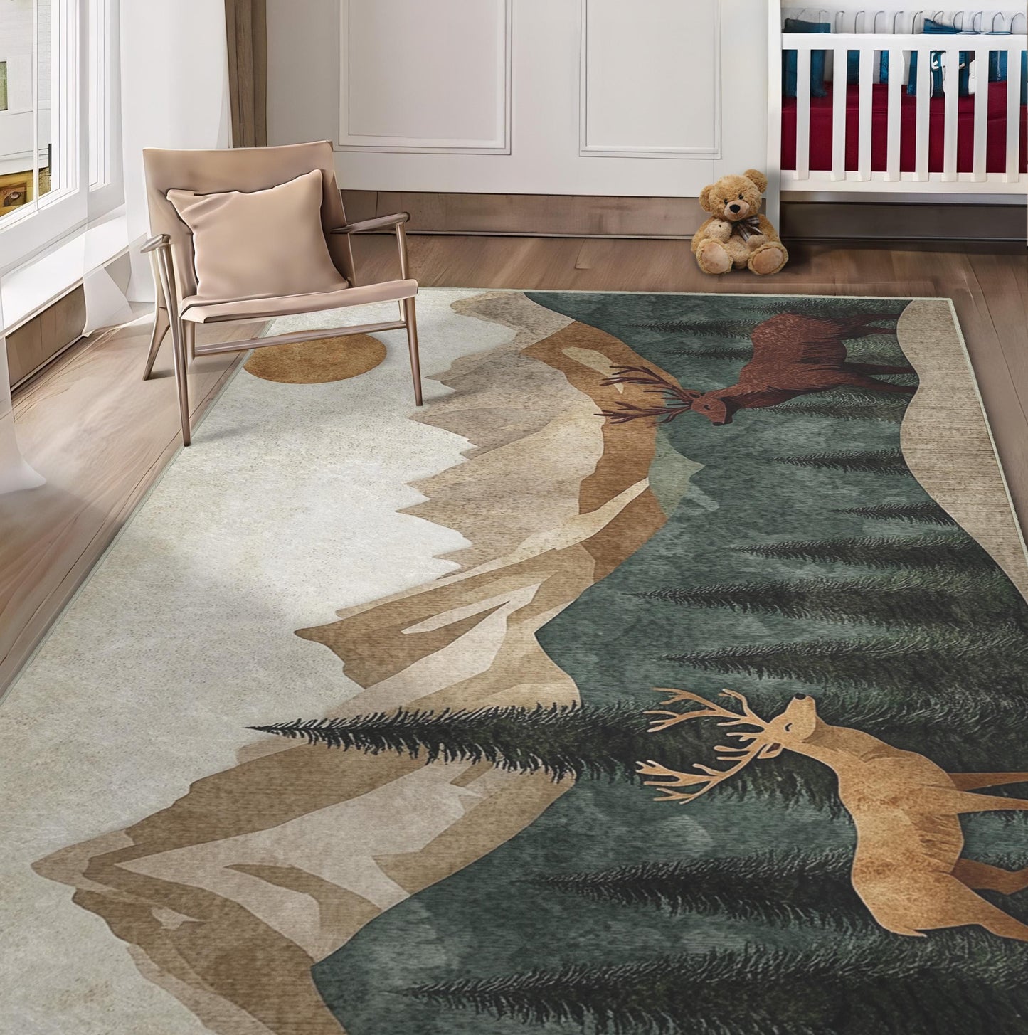 Woodland Animal Deer Rug | Mountain Rug | Fall Woodland Deer | Deer Decor Rug | Deer Print Rug