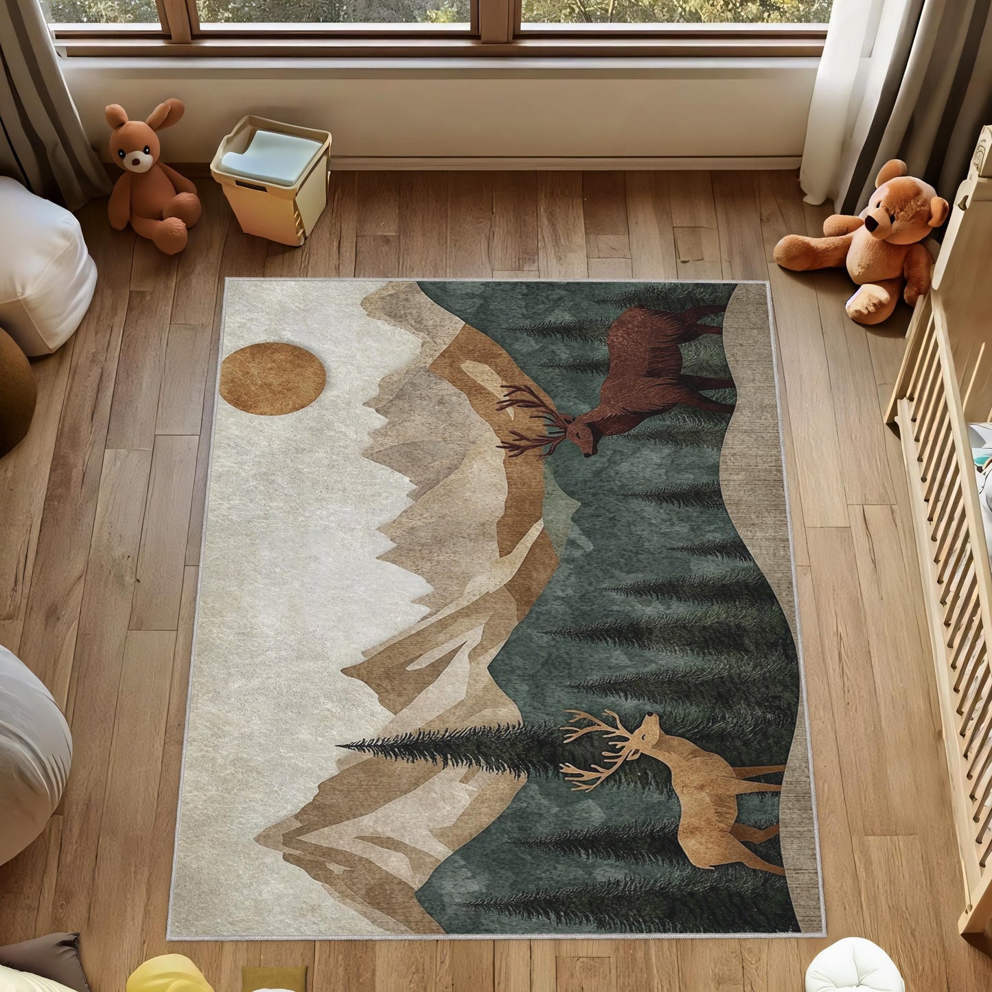 Woodland Animal Deer Rug | Mountain Rug | Fall Woodland Deer | Deer Decor Rug | Deer Print Rug