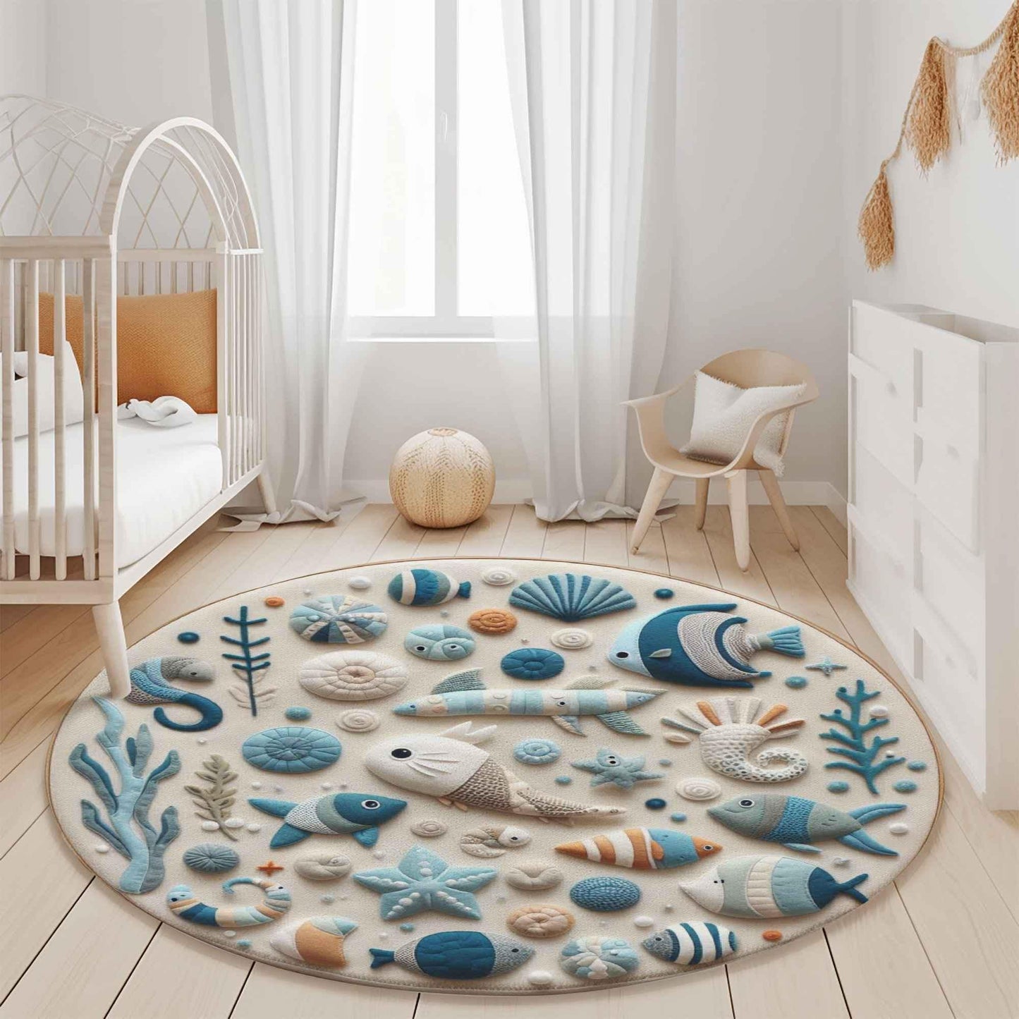 Nautical Rug for Kids Room, Sea Animals Nursery Rug, Ocean Play Rug, Marine Area Rug, Baby Room Decor, Underwater Blue Rug for Kids Playroom