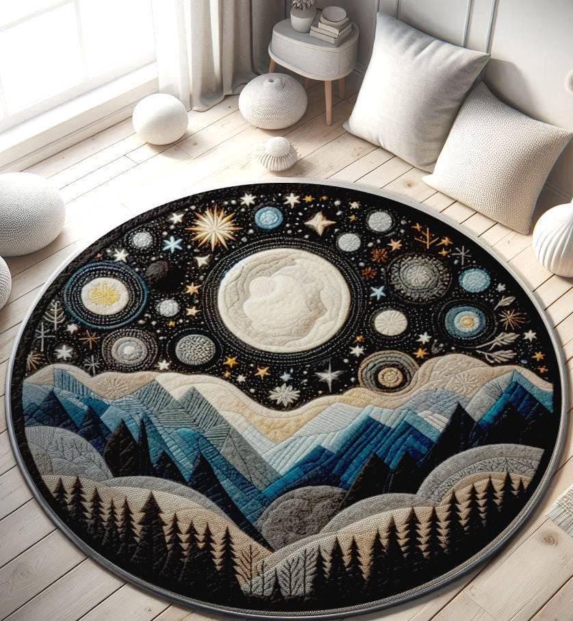 Celestial Nursery Room Rug, Abstract Night Sky Living Room Rug, Cozy Nature-Inspired Decor, Housewarming Gift, Celestial Nature Rug