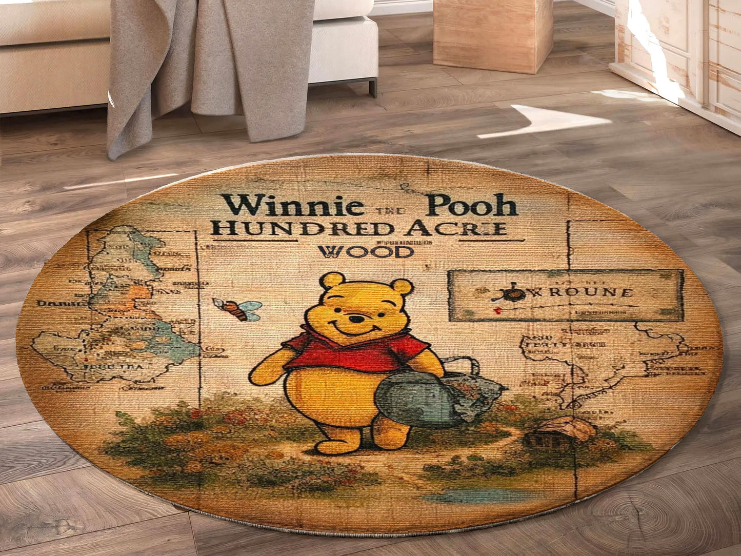 Winnie the Pooh Baby Rug - Hundred Acre Wood Nursery Room Rug - Woodland Play Mat for Kids - Toddler Floor Mat featuring Pooh Bear