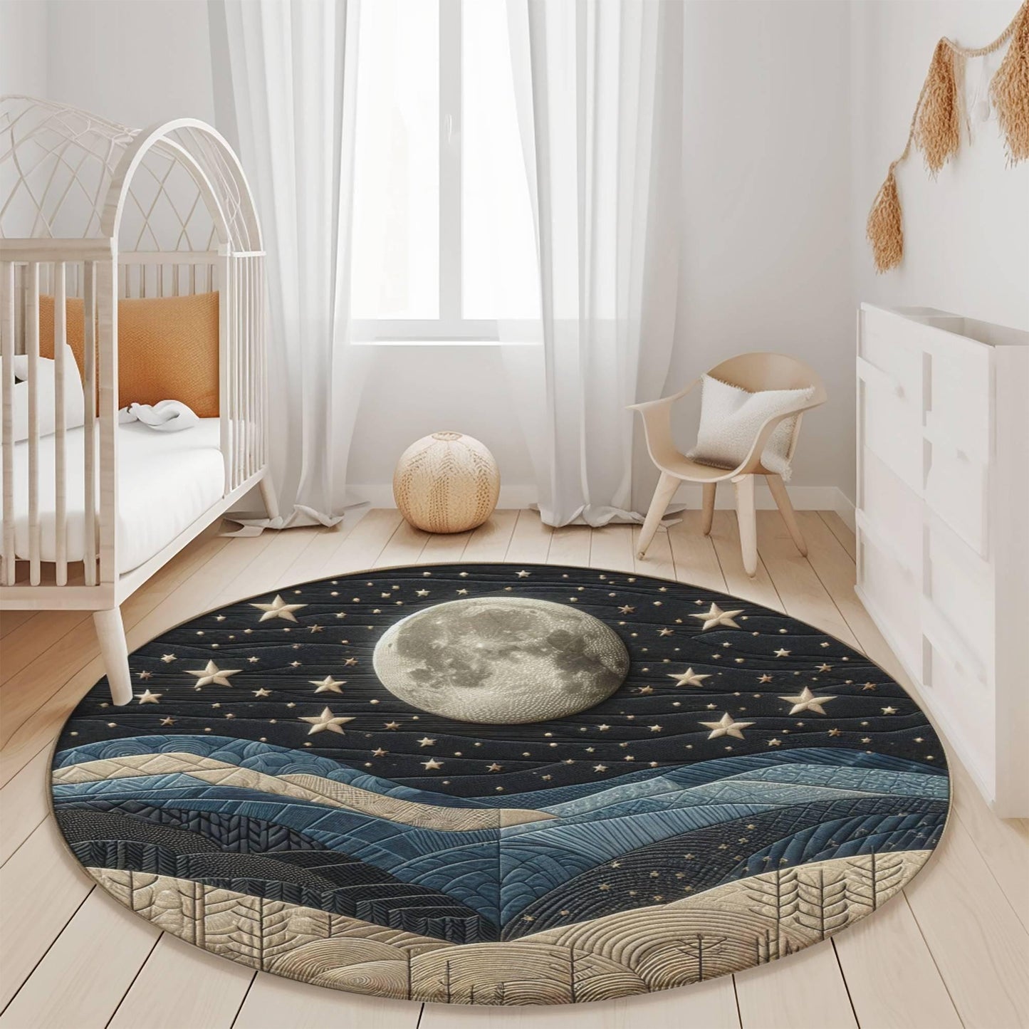 Night Sky Rug, Celestial Rug with Moon and Stars, Woodland-Inspired Area Rug, Cozy Nature Decor for Living Room or Bedroom, Gift For Her