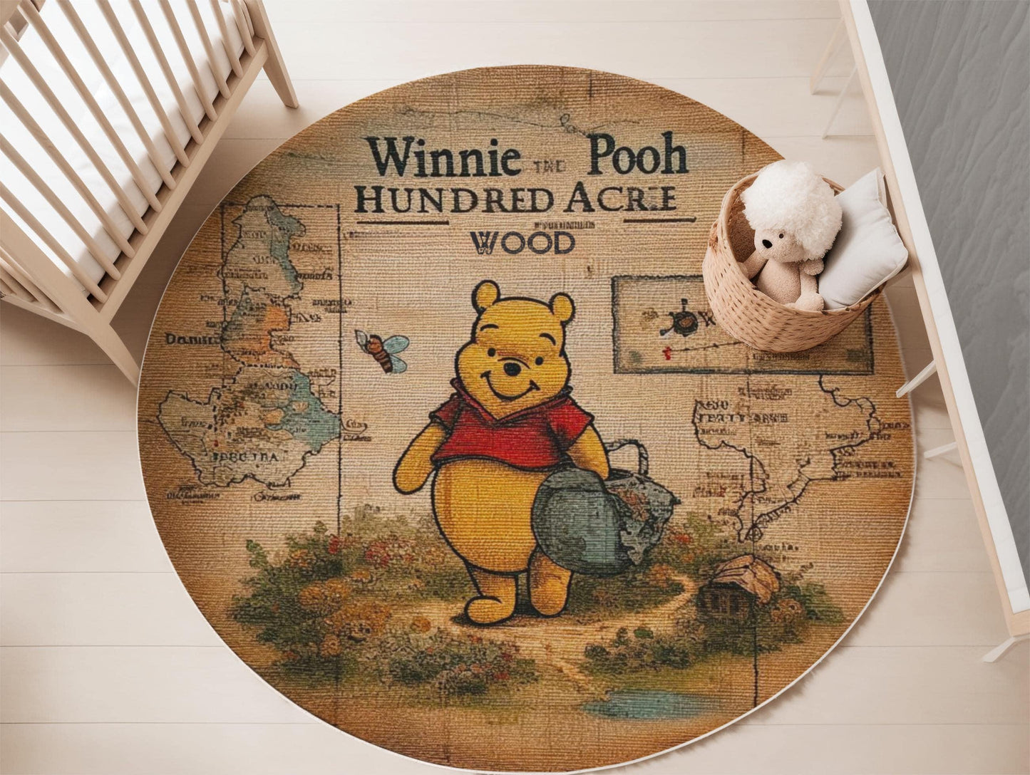 Winnie the Pooh Baby Rug - Hundred Acre Wood Nursery Room Rug - Woodland Play Mat for Kids - Toddler Floor Mat featuring Pooh Bear