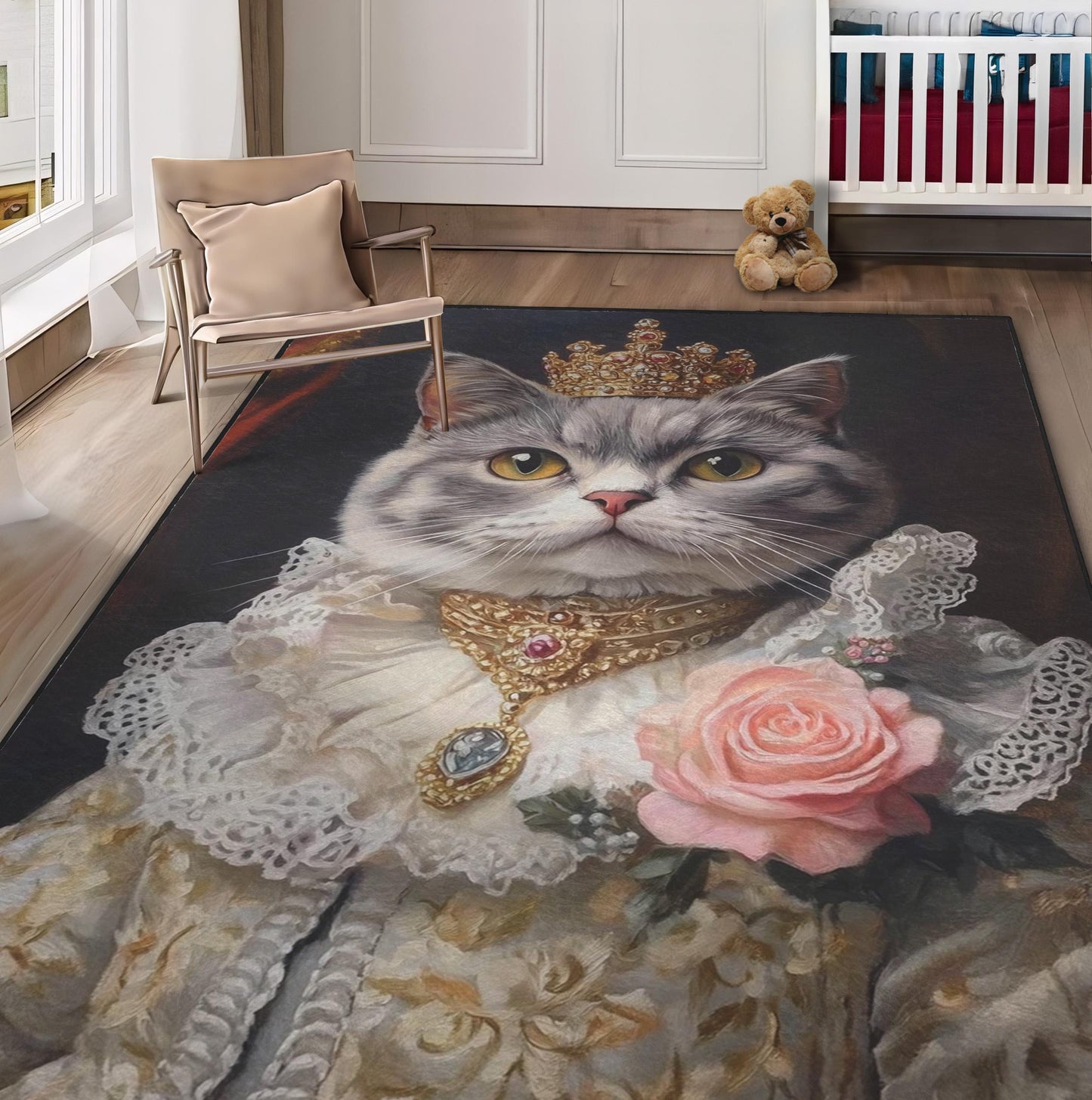 Custom Pet Portrait Painting Rug, Renaissance Dog Cat Portrait from Photo, Royal Pet King Portrait Rug, Painting Cat Rug,Portrait Dog Carpet