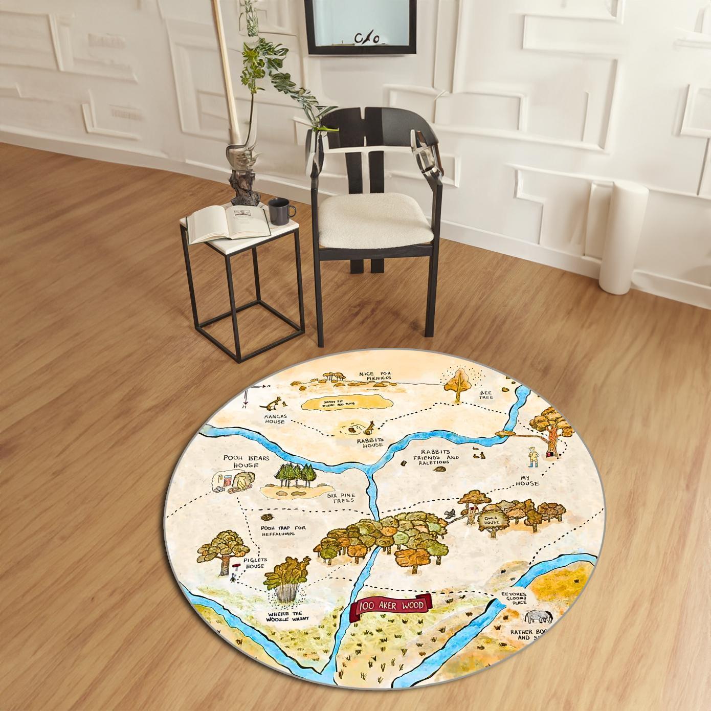 Whimsical 100 Acre Wood Rug - Winnie the Pooh Nursery Playroom Toddler Room Rug - Soft Woodland Baby Mat