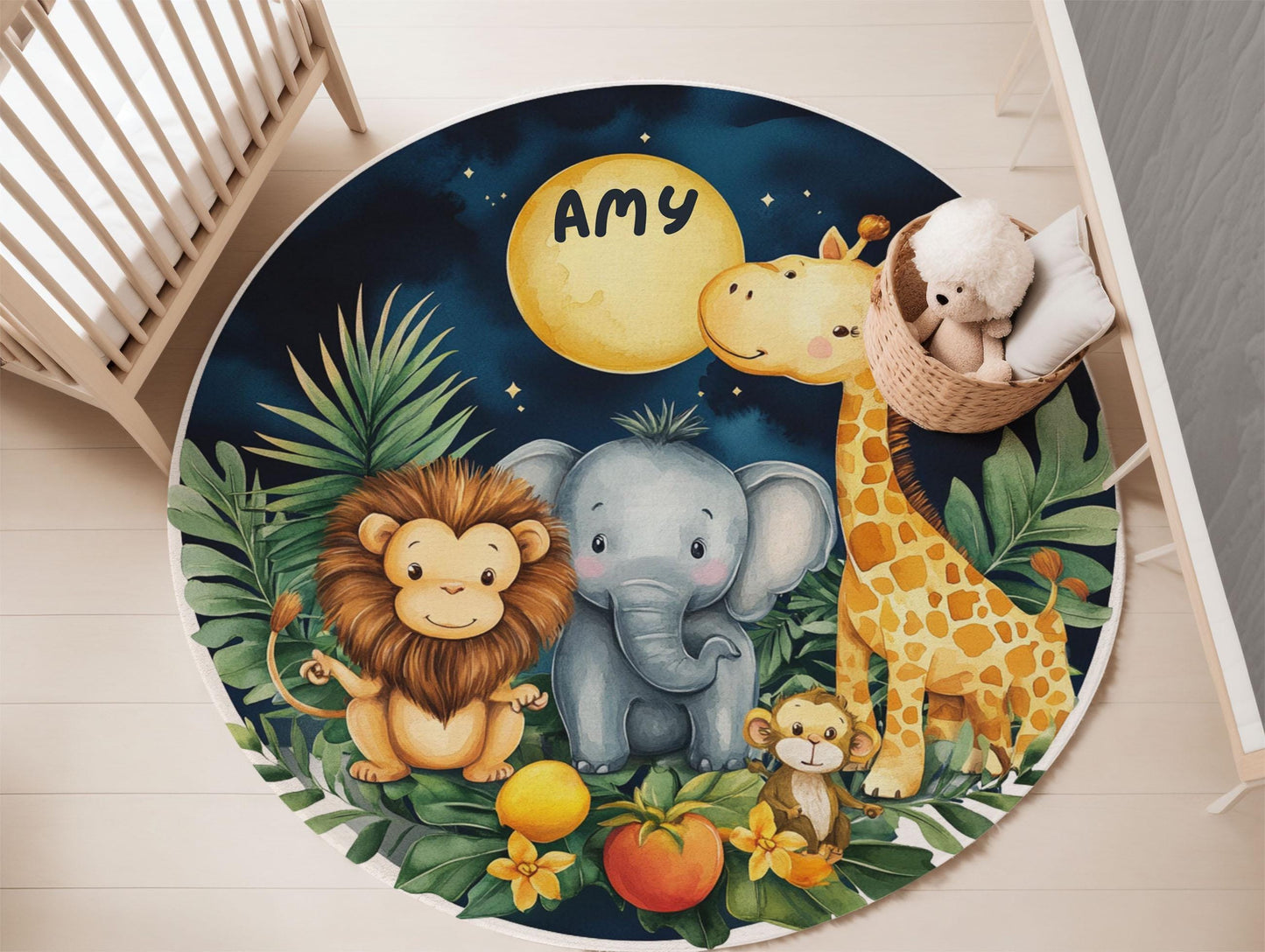 Custom Name Nursery Rug, Baby Jungle Playmat, Baby Animals Carpet, Baby Room Decor, Gift for Kids, Baby Shower Rug, Newborn Gift Rug