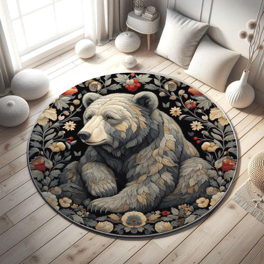 Bear Woodland Rug, William Morris Style Rug, Nature Inspired Rug, Vintage Bear Rug, Living Room Rug, Rustic Decor Rug, Woodland Nursery Rug