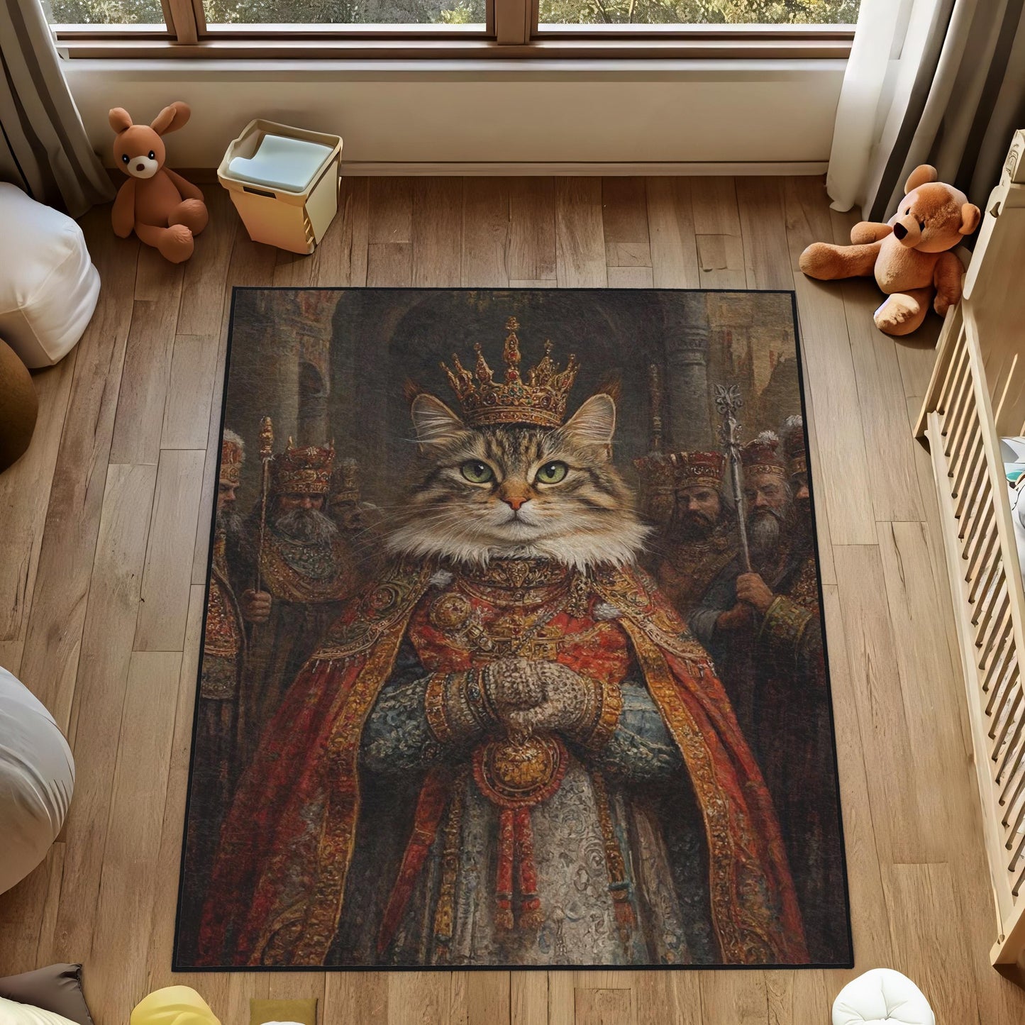 Custom Pet Portrait Painting Rug, Renaissance Dog Cat Portrait from Photo, Royal Pet King Portrait Rug, Painting Cat Rug,Portrait Dog Carpet