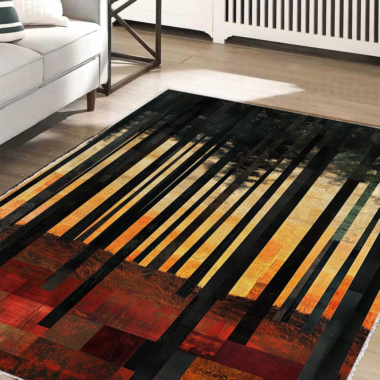 Enchanted Forest Rug, Woodland Long Trees Carpet, Trees Rug, Landscape Floor Decor, Sunset Forest Rug, Woodland Nursery rug, Living room Rug