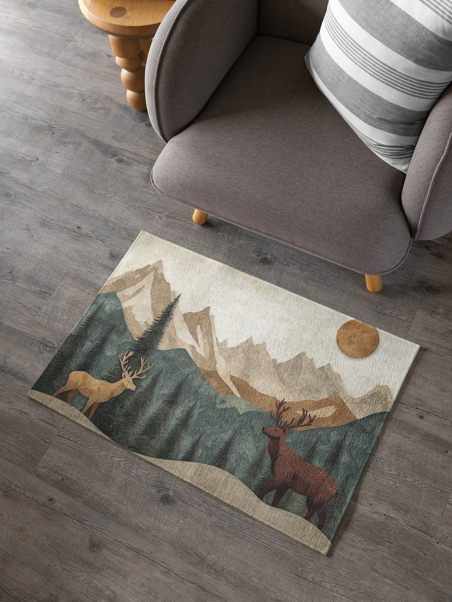 Woodland Animal Deer Rug | Mountain Rug | Fall Woodland Deer | Deer Decor Rug | Deer Print Rug